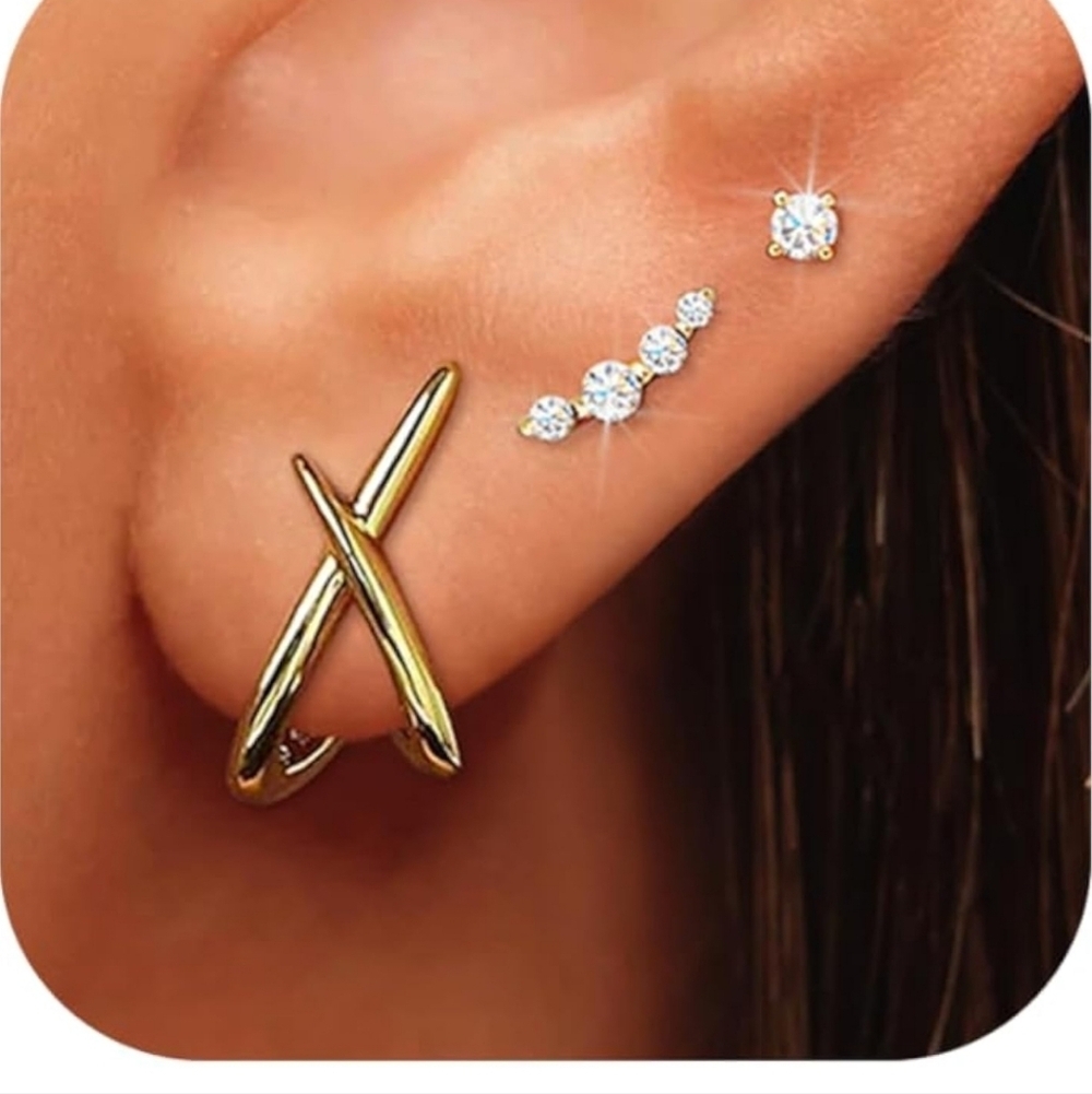 Gold Crossover Hoop Earrings